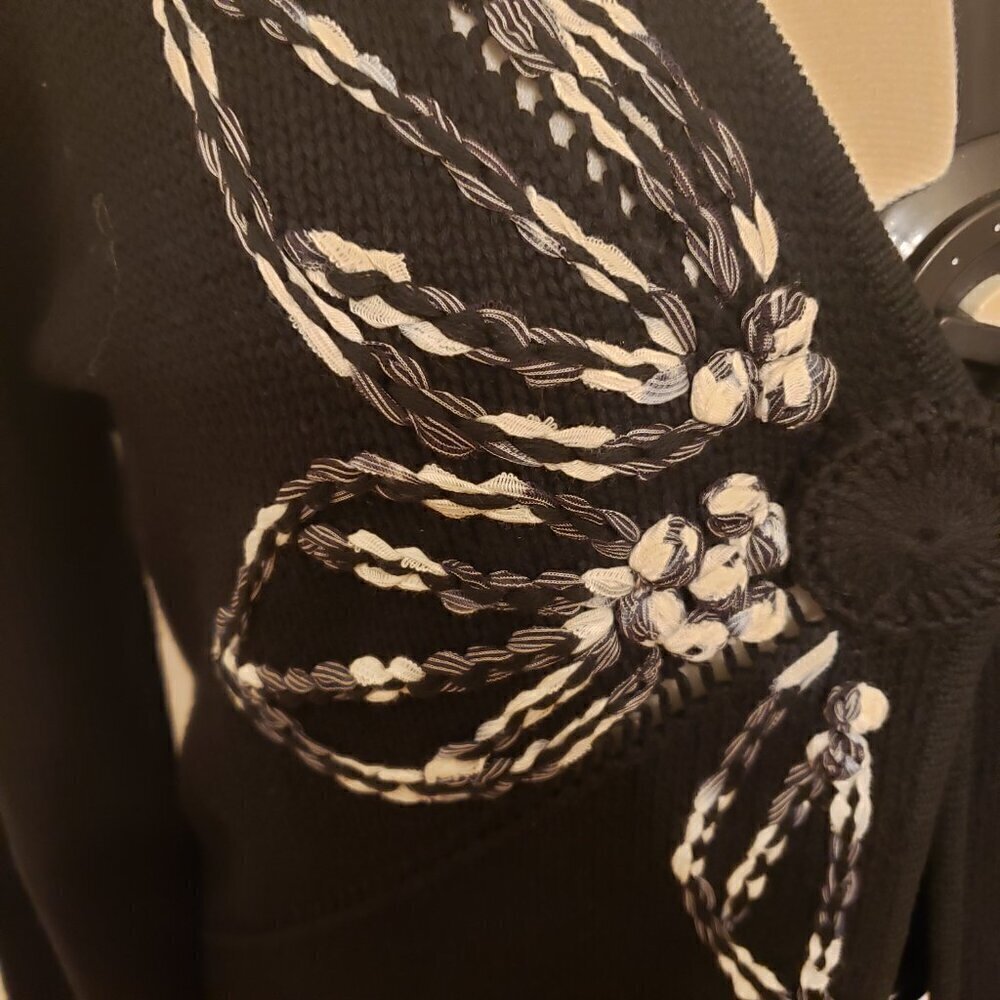 Monterey Bay Black & White Butterfly One Snap Closure Cardigan/Sweater, Size XL - Picture 4 of 14